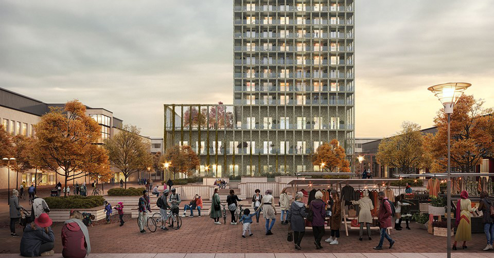 Skärholmen knutpunkt, Bredholmstorget med bla Stockholmshems huvudkontor (SÖDERBERG SÖDERBERG)