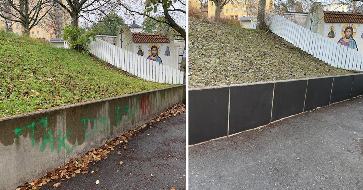 Uppföljnade trygghetsvandring i Vårberg och Skärholmen med före och efterbild.