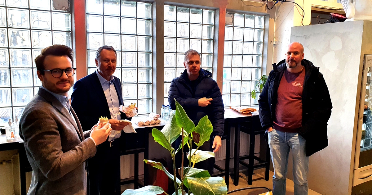 Jonathan Sjösvärd, Bo Lundgren, Christian Hammerman och Christoffer Peyre på Skärholmens Fastighetsägares årsmöte hos Värmeverket i Bredäng.
