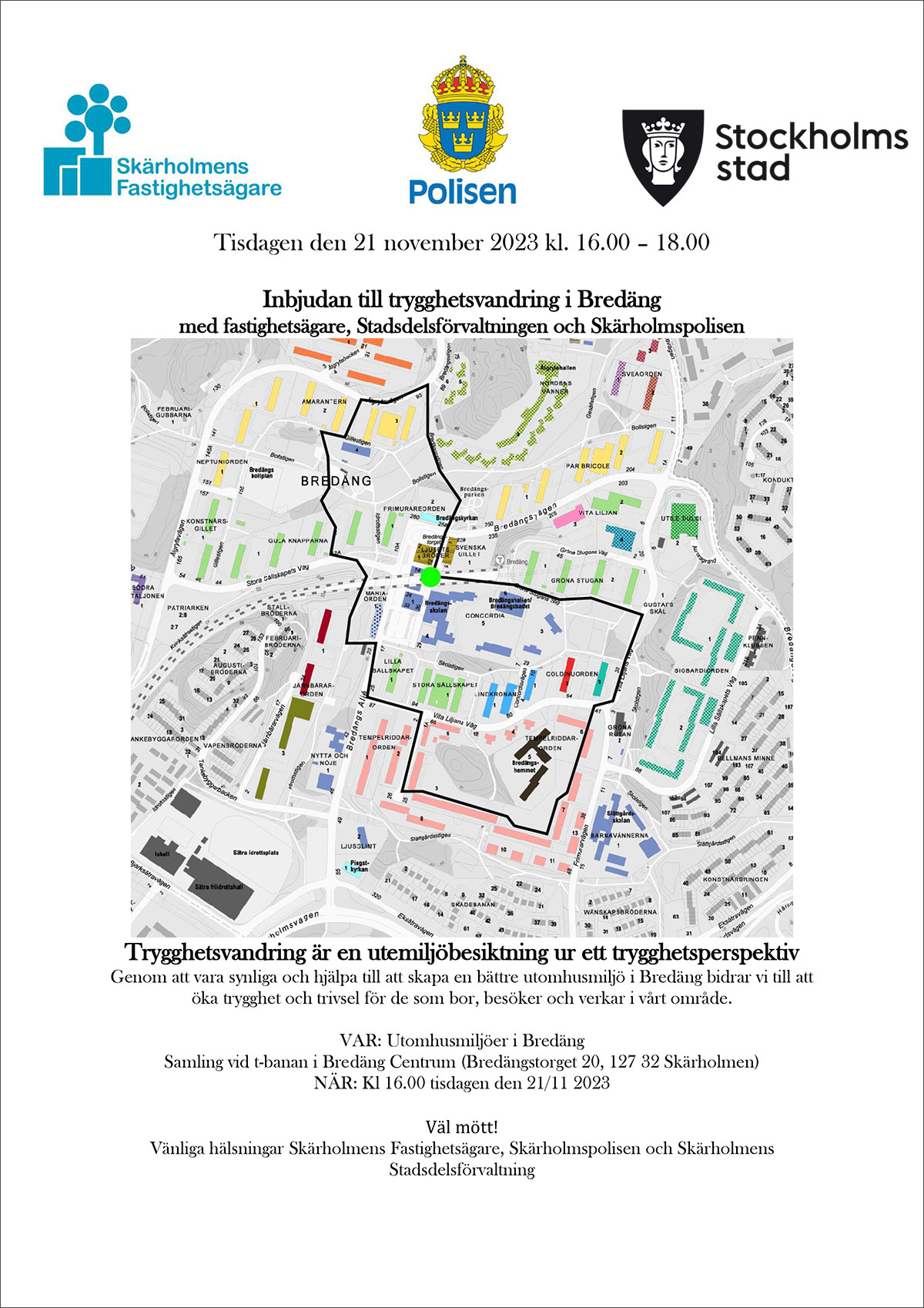 Inbjudan till trygghetsvandring i Bredäng 231121