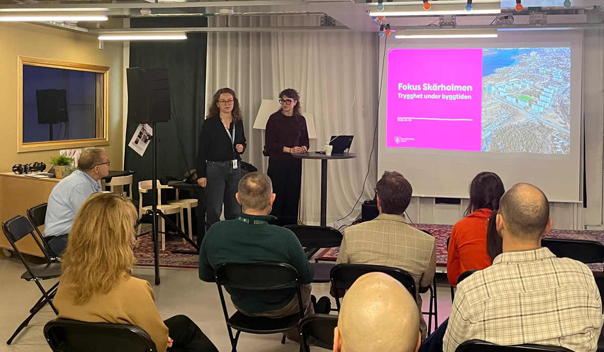 Bizzy Klein och Fanny Larsson från Exploateringskontoret, Stockholms stad berättar om stadens koncept för trygghet under byggtiden.