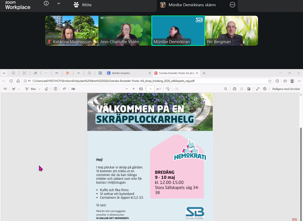 skärmbild-skärpplock nätverksträff om AktivBo. Fokus låg på kundmätningar och hur resultaten används i det praktiska arbetet.