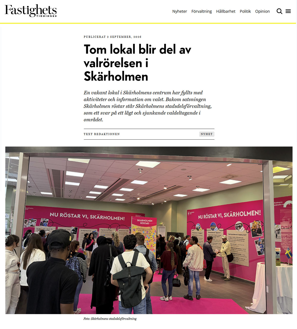 Fastighetstidningen: Tom lokal blir del av valrörelsen i Skärholmen